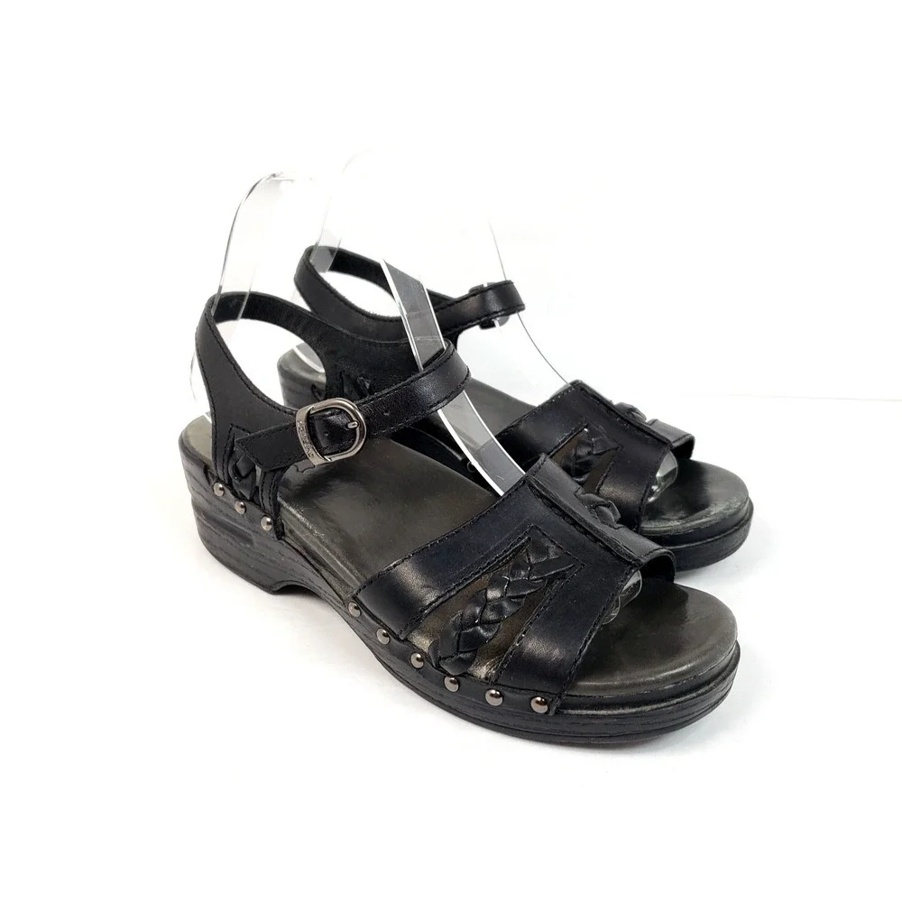 Dansko Sissy Womens Size EU 39 US 8.5-9 Black Leather Braided Slingback Sandals